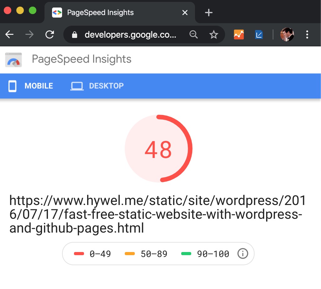Google Page Speed Insights Before Removing Disqus on Mobile